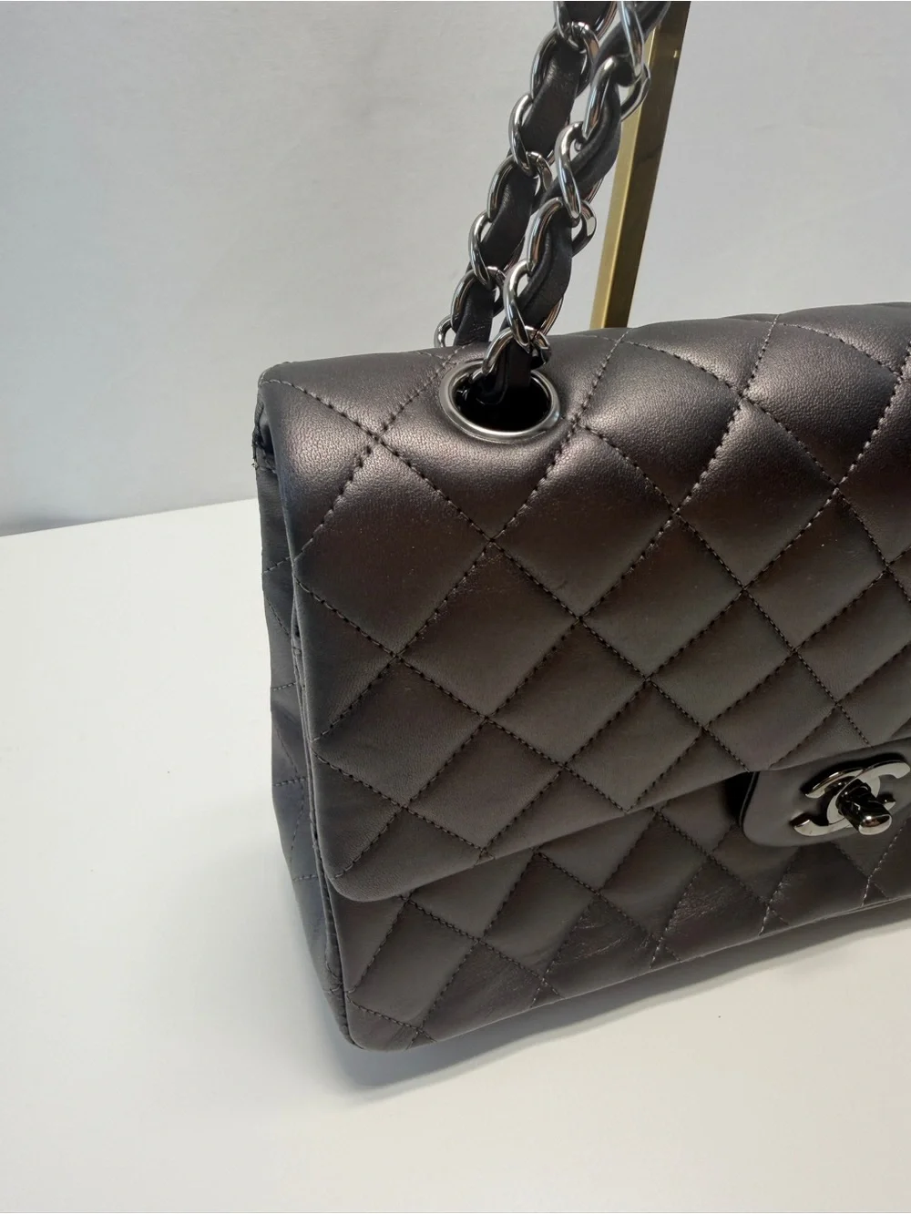 CHANEL Quilted Double Flap Shoulder Bag in Gray